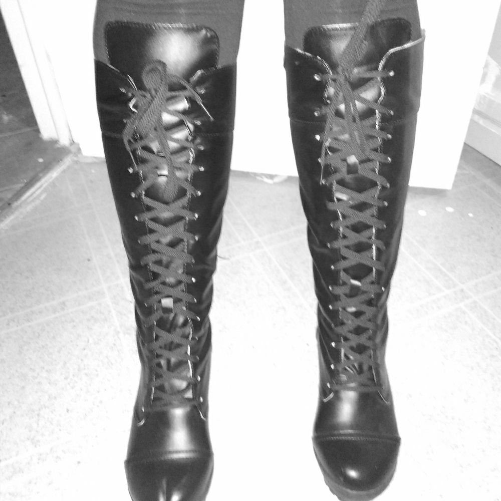 Knee-High Faux Leather Lace-Up Boots